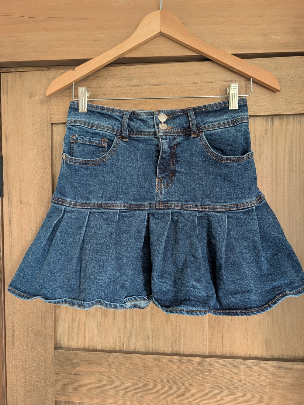 wild fable Dark Blue Denim Pleated Mini Skirt